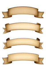 Four blank parchment banners; design element; website, invitation isolated on transparent or white background. Generative ai