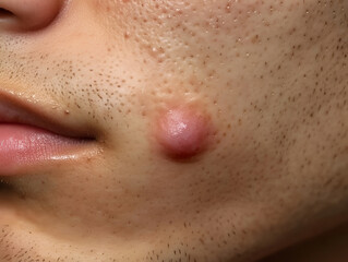Abscess or nodular acne in the face of European patient.