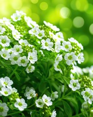 Close-Up of Delicate White Flowers on a Blurred Green Background