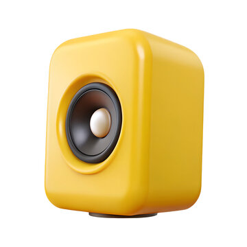 Yellow Audio Studio Acoustic Speaker. 3d rendering isolated on white background. Cartoon plastic style icon