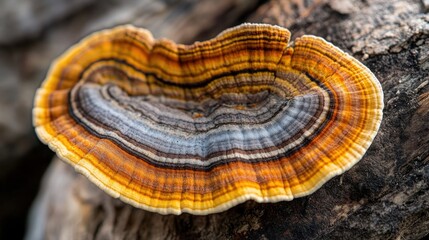 Fototapeta premium Colorful shelf fungus on decaying wood.