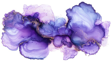 Purple and gold alcohol ink painting with transparent background