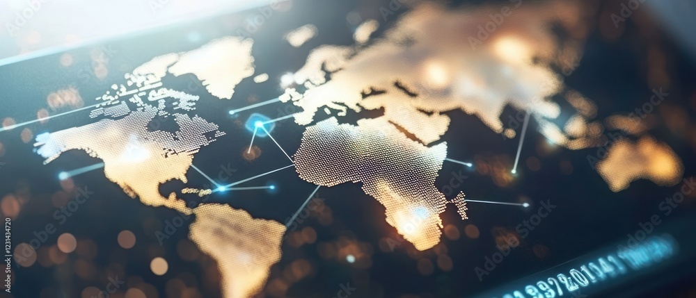 Poster global connectivity map with network lines and data points