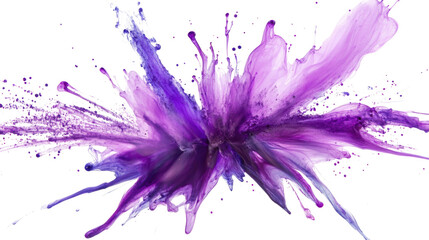Purple and violet paint splashing on transparent background