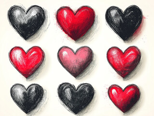 Obraz premium Creative heart doodles set for romantic and love illustrations