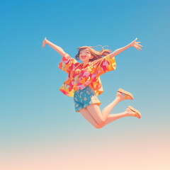 Jumping Joy: Q-version Leap of Happiness, Can be used to design products such as clothes, bags, stickers, etc.