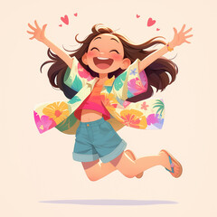 Jumping Joy: Q-version Leap of Happiness, Can be used to design products such as clothes, bags, stickers, etc.