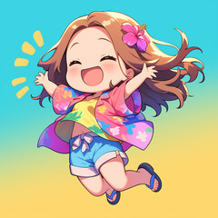 Jumping Joy: Q-version Leap of Happiness, Can be used to design products such as clothes, bags, stickers, etc.