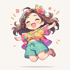 Jumping Joy: Q-version Leap of Happiness, Can be used to design products such as clothes, bags, stickers, etc.