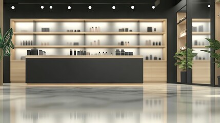 A modern beauty boutique display featuring blurred lip stain textures and high-end cosmetics