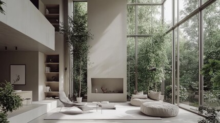 A modern open-plan home with an integrated cat climbing wall and hidden pet compartments