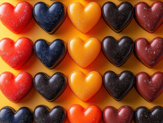 Obraz premium Perfectly aligned rows of heart-shaped candies in a geometric layout