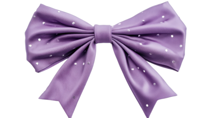 Big purple bow with rhinestones on transparent background