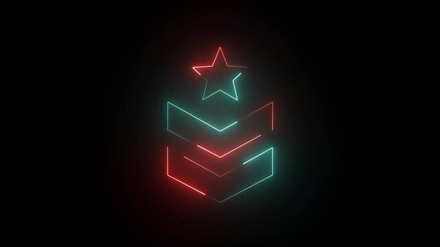 Glowing neon line military rank icon isolated on black background.