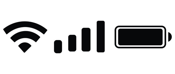 Wifi icon, charging status symbol, Status bar for phone. Vector phone mobile signal. wifi and mobile status bar connection icon, gsm signal icon. vector illustration. 