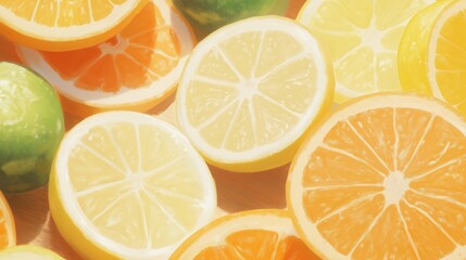 Obraz premium Sunlit Citrus Slices Sparkling With Glitter A Detailed Illustration