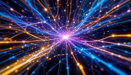 Fototapeta premium Abstract illustration of glowing lines converging on a central bright point with vibrant colors