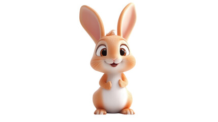 Fototapeta premium Happy cartoon rabbit standing on hind legs in a cheerful pose with big eyes and long ears in a bright setting during a sunny day