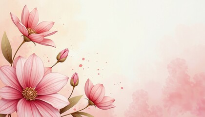 Naklejka premium High-Resolution Digital Painting: Pink Magnolia Flowers in Soft Pink and White