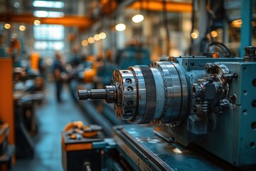 engineers teaching students on cnc lathes in vocational training workshop with machinery and tools