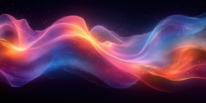 Iridescent Wavy Abstract Design on Black Background 3D Render