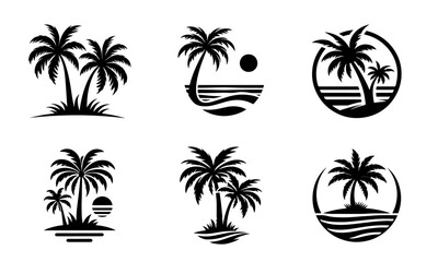 palm tree vector logo icon illustration silhouette bundle