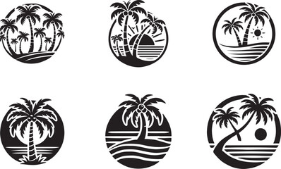 palm tree vector logo icon illustration silhouette bundle