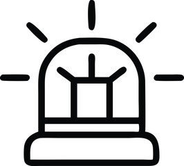 Emergency siren icon, black and white illustration, simple line drawing, police light, ambulance beacon, warning symbol, minimalist design, alert notification, safety equipment, monochrome graphic, ci