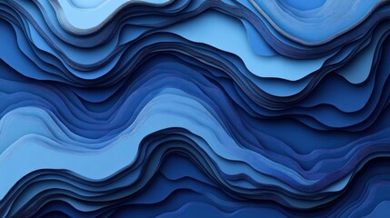 Fototapeta premium Abstract Blue Wave Layers, Digital Papercut Design, Background Texture