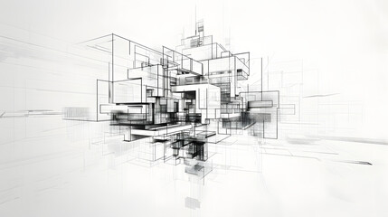 An abstract architecture artwork featuring bold geometric shapes, futuristic designs, and intricate patterns, blending creativity and structure to showcase a modern and visionary aesthetic