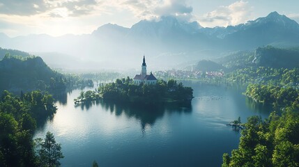 Family Traveling at Bled Lake, Slovenia, Europe in 16K Resolution