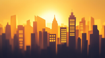 Fototapeta premium City in paper style. Silhouettes of buildings with windows and soft lighting, paper cut out effect. paper city background