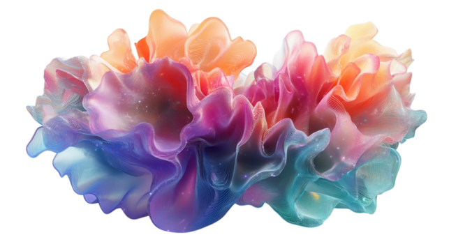 Colorful abstract sculpture resembling flowing petals in vibrant hues, showcasing artistic design and creativity