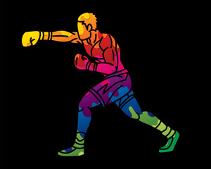Graffiti Boxing Sport Kickboxing Action Muay Thai Boxer Cartoon Graphic Vector
