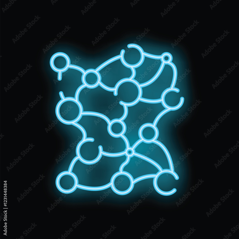 Poster abstract representation of blockchain technology with glowing neon lines and nodes