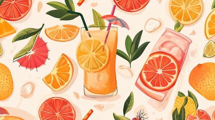 Citrus cocktails summer pattern background design