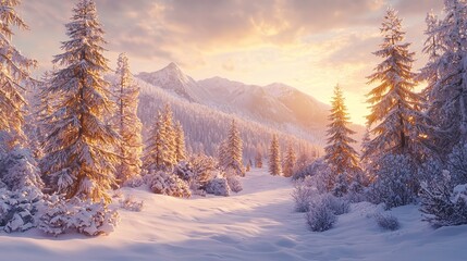 Obraz premium Fantastic Winter Landscape with Snowy Trees and a Calm River