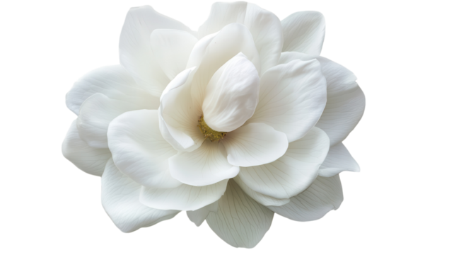 Beautiful white magnolia flower in full bloom showcasing delicate petals and vibrant inner core
