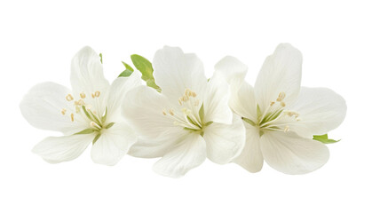 Obraz premium White blossoms arranged elegantly with fresh green leaves in a simple layout showcasing natural beauty