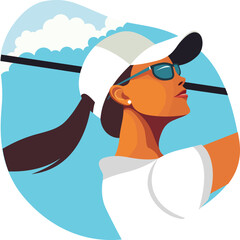 Woman Golfer Player Face Character Wearing Cap Playing Golf Sport