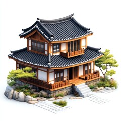 Fototapeta premium Picturesque Hanok House: A Traditional Korean Home with Serene Garden