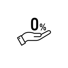 Zero percent icon vector in line stroke on white background