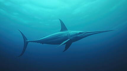 Pixel Art Swordfish Underwater Deep Blue Ocean Scene