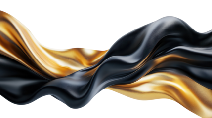 Textured fabric in flowing black and gold hues on a white background highlights elegant design and luxurious aesthetic appeal