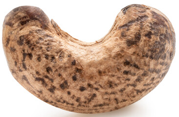 Roasted Cashew Nuts with testa on white background, Cashew with skin isolate on white PNG File.