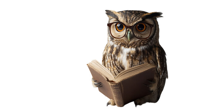 Owl wearing glasses reading a book in a whimsical environment sparks imagination and curiosity among viewers - Powered by Adobe