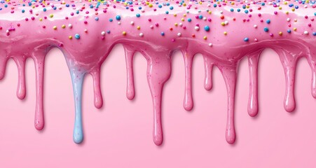 Dripping Pink Icing with Colorful Sprinkles Isolated on Transparent Background