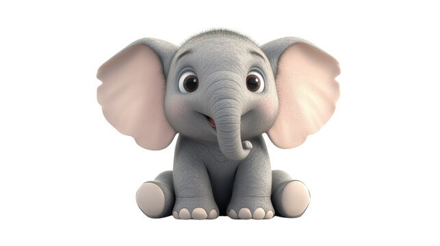 Cute cartoon elephant sitting happily with big ears and a joyful expression in a playful environment