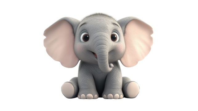 Cute cartoon elephant sitting happily with big ears and a joyful expression in a playful environment