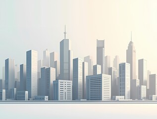 Fototapeta premium Minimalistic cityscape with rectangular buildings and simple lines, flat design style